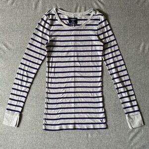 Y2K Gray Purple Striped Long Sleeve Shirt American‎ Eagle Small Fitted